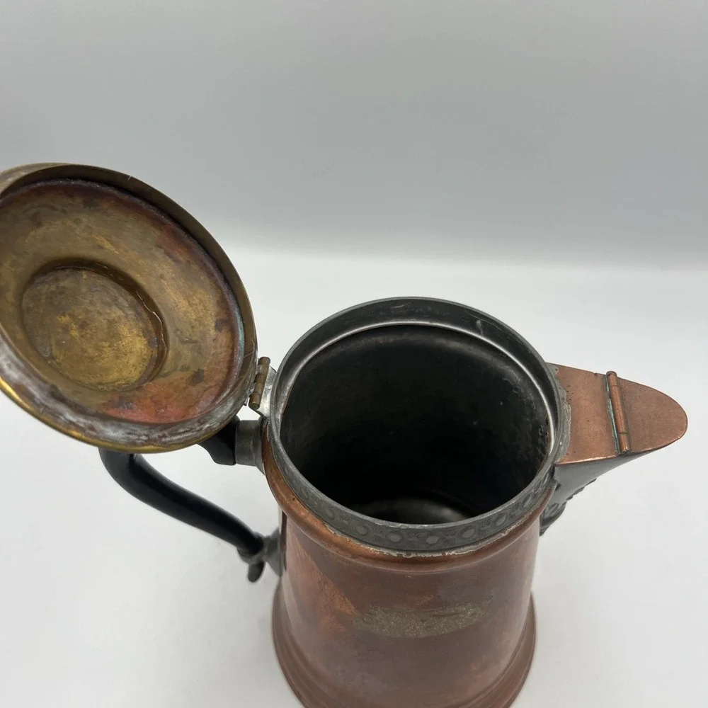 Vintage Copper And Brass‎ Revere Ware Tea Kettle Wood Handle Double Circle